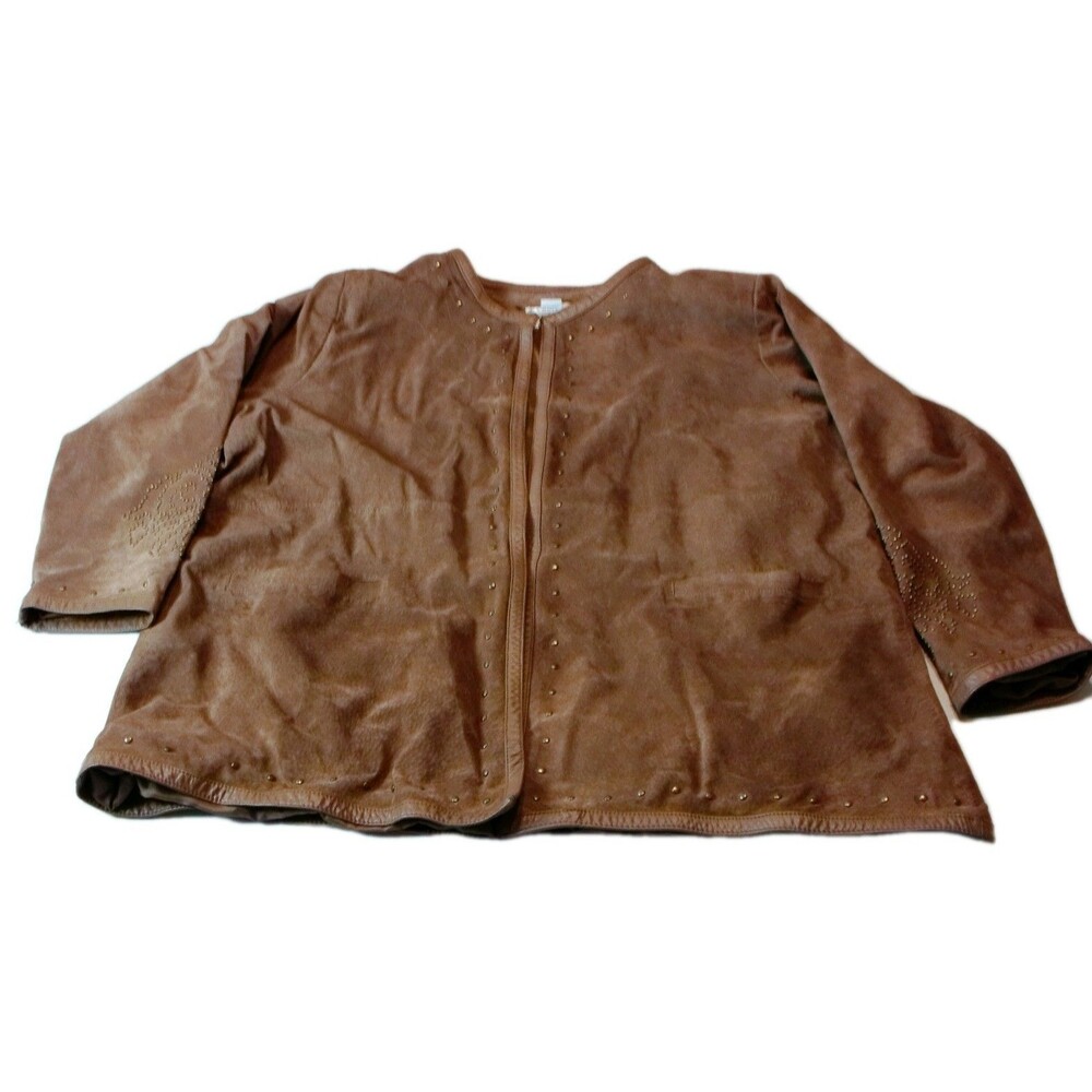 Linea by Louis Dell'Olio Womens Suede Leather Jacket Brown Sz M Button Front